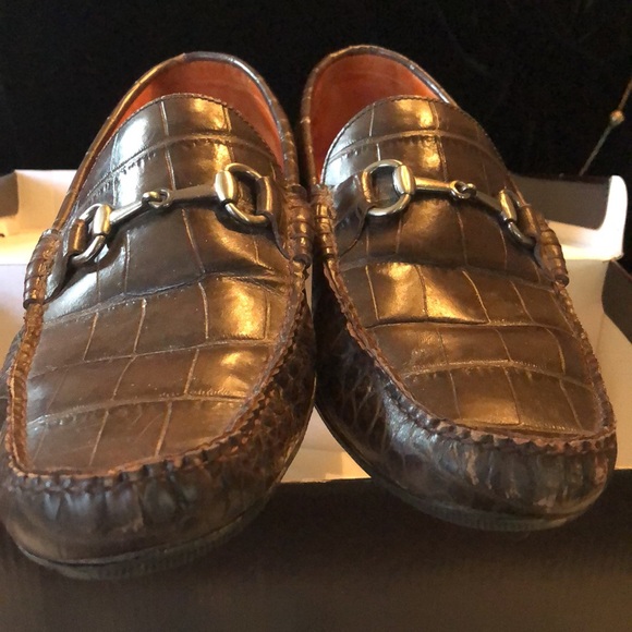 Peter Millar Croc emboss leather equestrian toggle bit detail comfy loafers+box - Picture 8 of 10